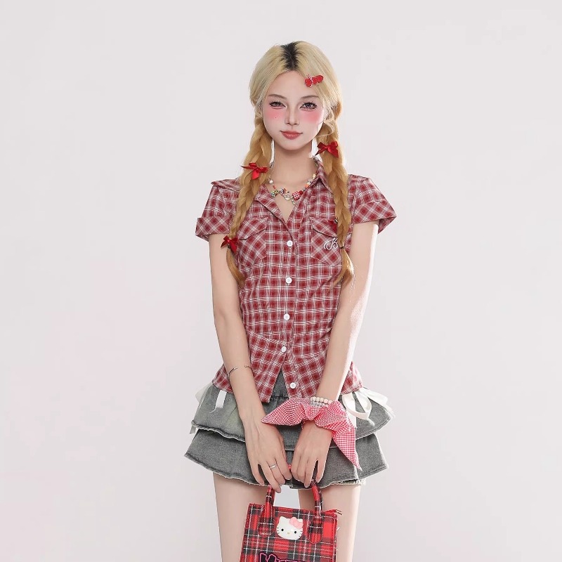 Summer Grunge Clothing - Harajuku Vintage Gothic Geruite Shirt Vrouwen