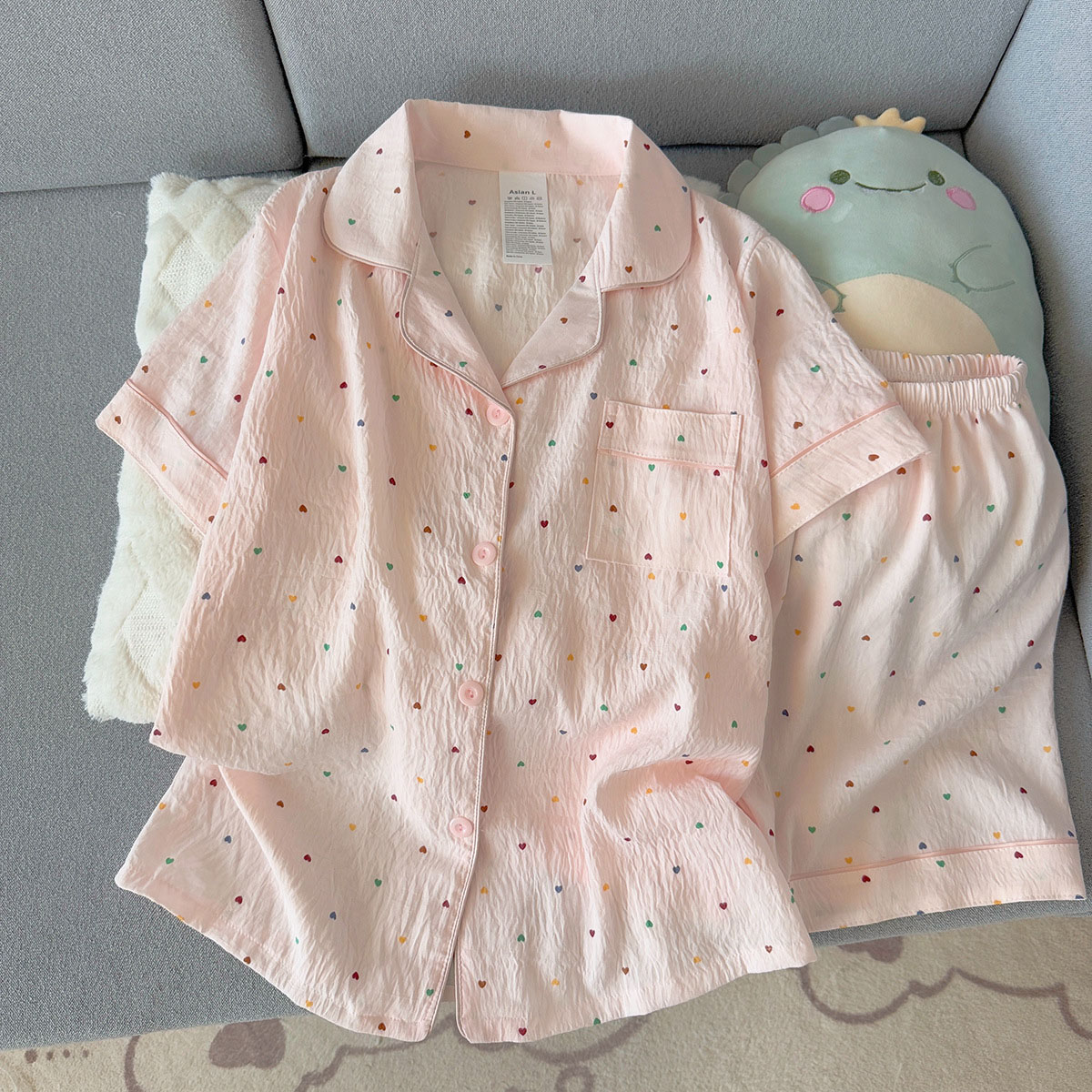 Summer Clothing For Petite Women - Dames bedrukte katoenen pyjama met stippen,