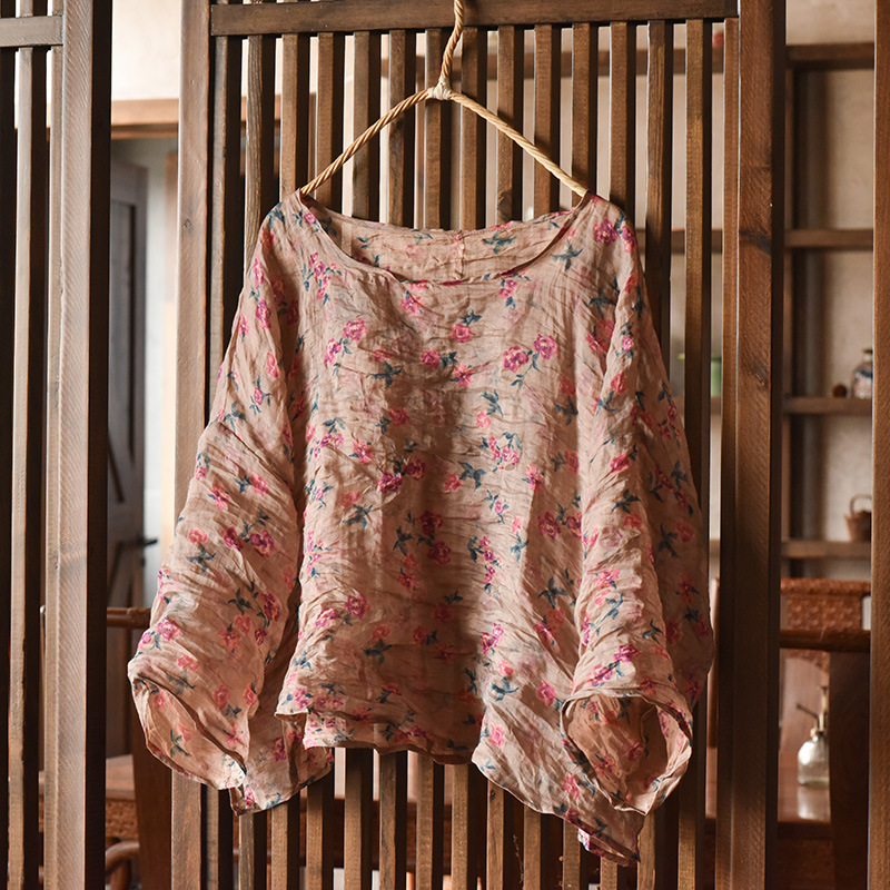 Quality Summer Clothing - Vrouwen Oversize Vintage Ramee O-hals Top