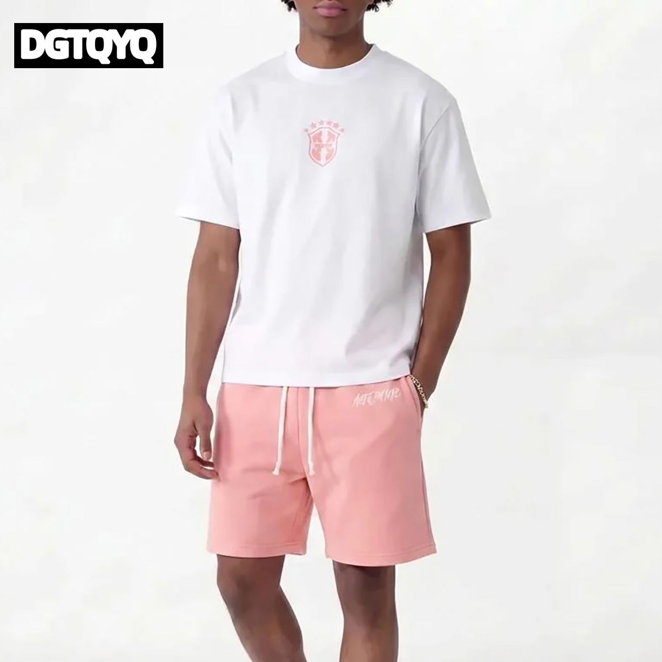 Summer Clothing For Young Men - Zomerse nieuwe roze geborduurde casual shorts