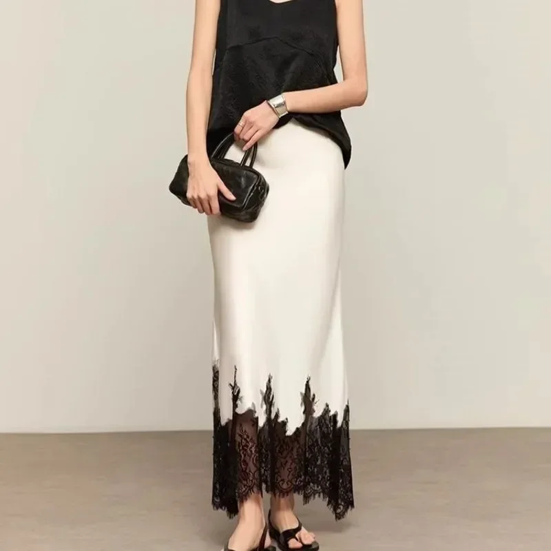 Summer Clothing Trends 2025 - Fairy Lace-Trim Midi Rok Hoge Elegante