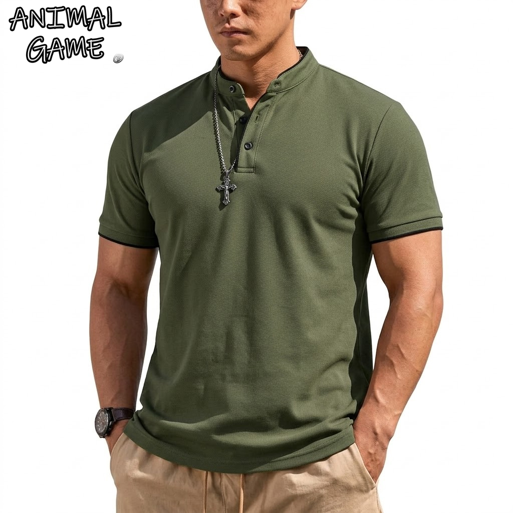 Summer Clothing For Young Men - Zomer Henley-shirt met korte mouwen Heren